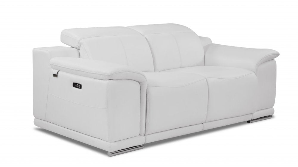 72" White And Silver Italian Leather Power Reclining Loveseat HomeRoots