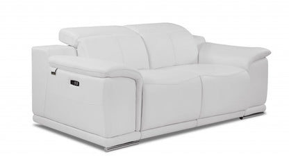 72" White And Silver Italian Leather Power Reclining Loveseat HomeRoots