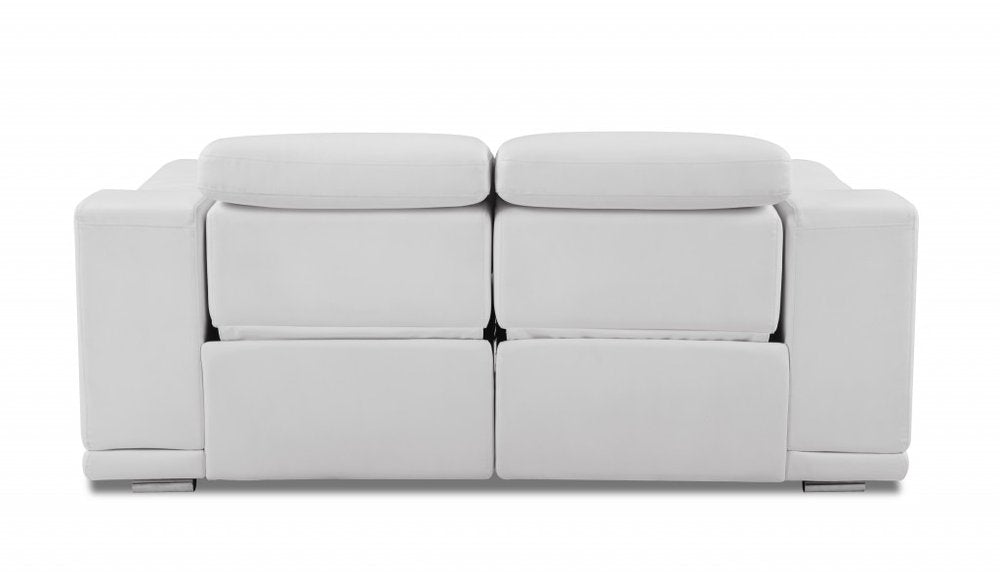 72" White And Silver Italian Leather Power Reclining Loveseat HomeRoots