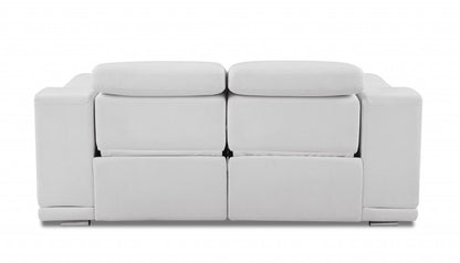 72" White And Silver Italian Leather Power Reclining Loveseat HomeRoots