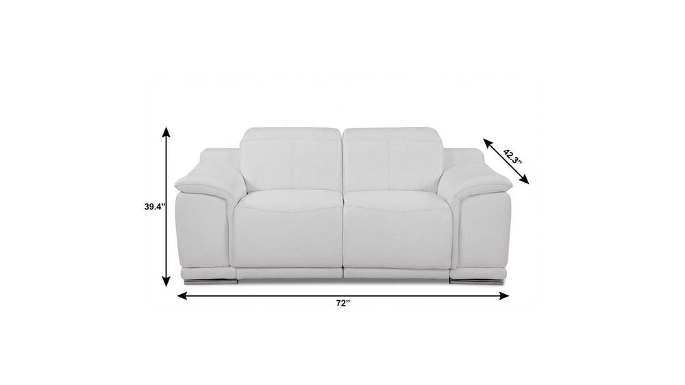 72" White And Silver Italian Leather Power Reclining Loveseat HomeRoots