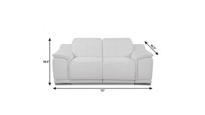 72" White And Silver Italian Leather Power Reclining Loveseat HomeRoots