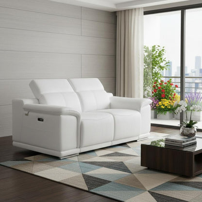 72" White And Silver Italian Leather Power Reclining Loveseat HomeRoots
