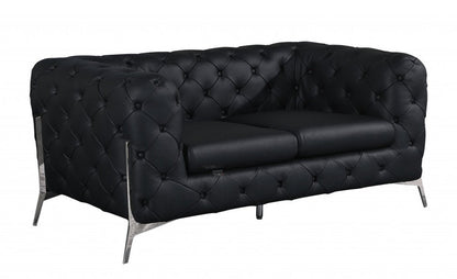 69" Black And Silver Italian Leather Loveseat HomeRoots