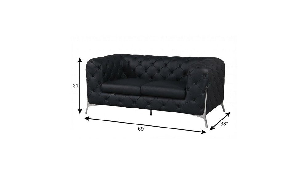69" Black And Silver Italian Leather Loveseat HomeRoots