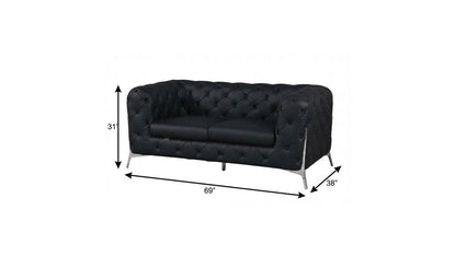 69" Black And Silver Italian Leather Loveseat HomeRoots