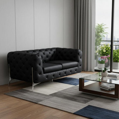 69" Black And Silver Italian Leather Loveseat HomeRoots