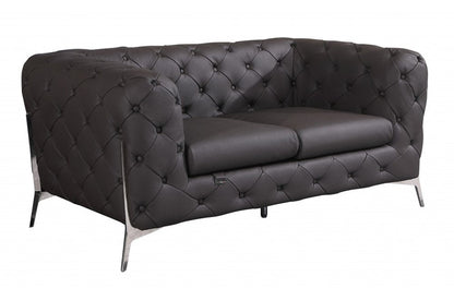 69" Brown And Silver Italian Leather Loveseat HomeRoots