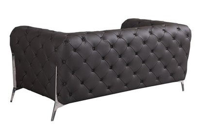 69" Brown And Silver Italian Leather Loveseat HomeRoots