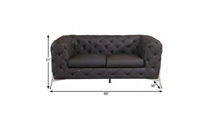 69" Brown And Silver Italian Leather Loveseat HomeRoots