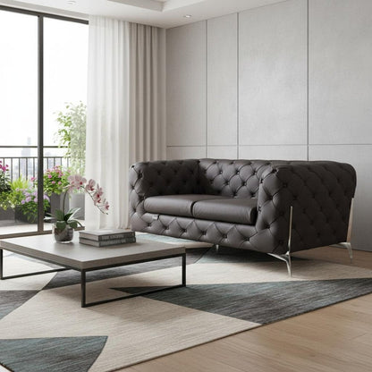 69" Brown And Silver Italian Leather Loveseat HomeRoots