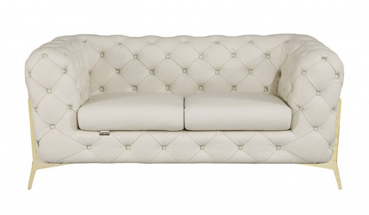 69" Beige And Gold Italian Leather Loveseat HomeRoots