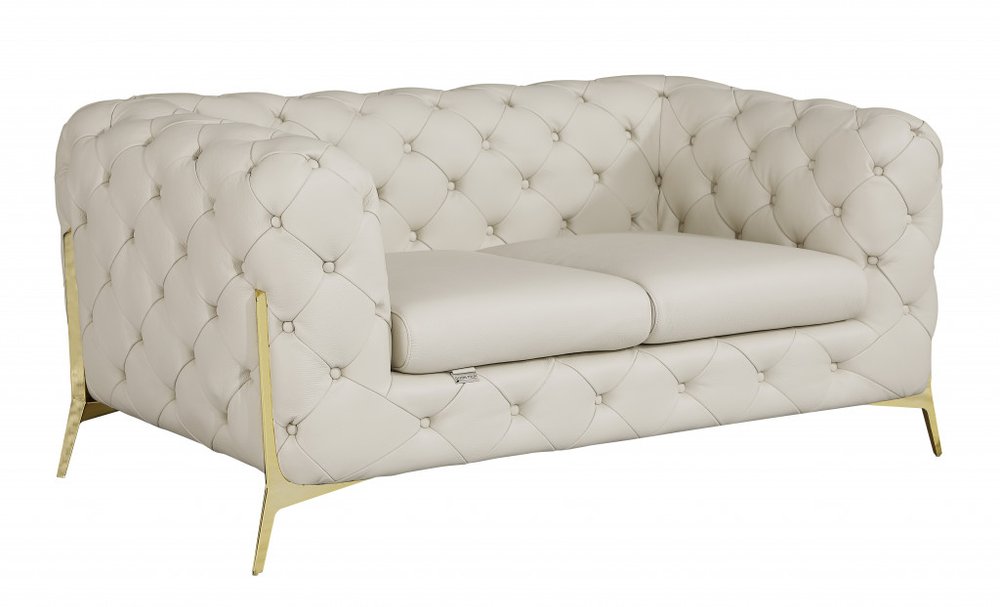 69" Beige And Gold Italian Leather Loveseat HomeRoots