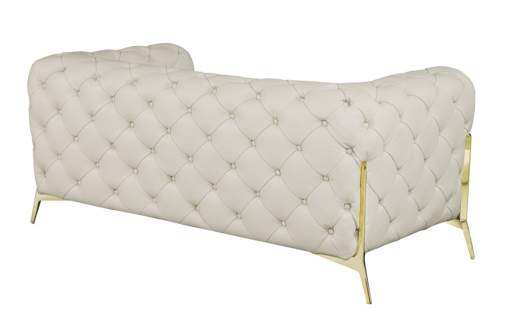 69" Beige And Gold Italian Leather Loveseat HomeRoots