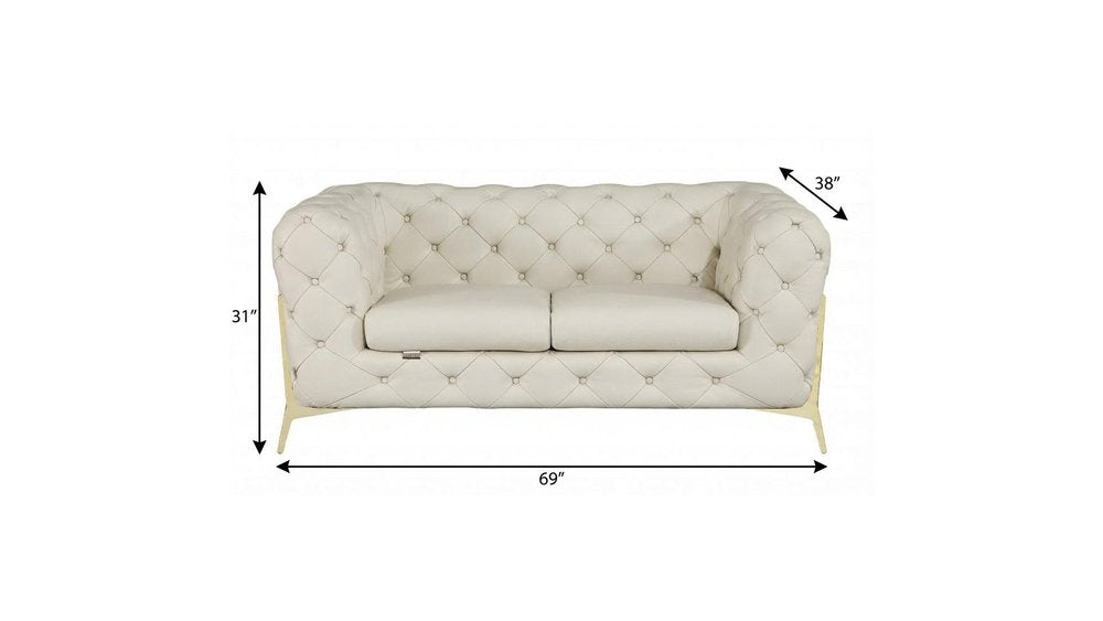 69" Beige And Gold Italian Leather Loveseat HomeRoots