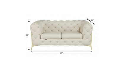 69" Beige And Gold Italian Leather Loveseat HomeRoots