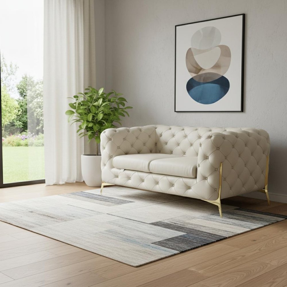69" Beige And Gold Italian Leather Loveseat HomeRoots