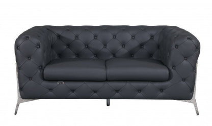 69" Gray And Silver Italian Leather Loveseat HomeRoots