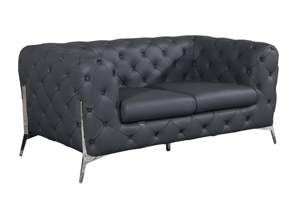 69" Gray And Silver Italian Leather Loveseat HomeRoots