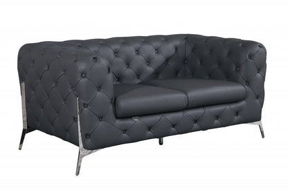 69" Gray And Silver Italian Leather Loveseat HomeRoots