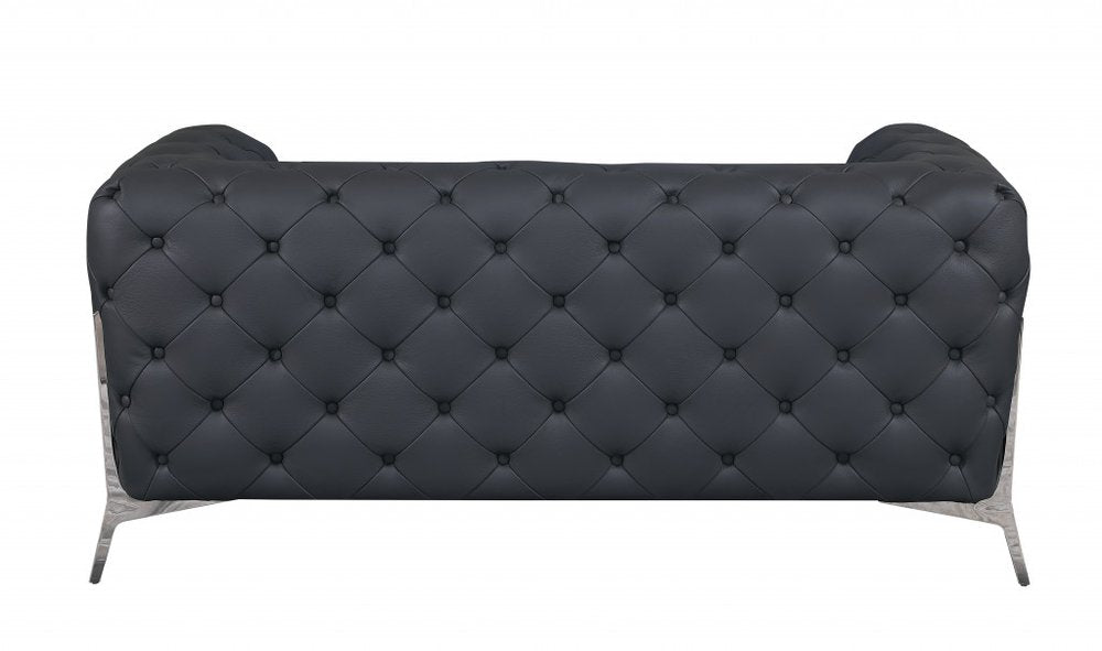 69" Gray And Silver Italian Leather Loveseat HomeRoots