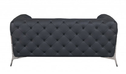 69" Gray And Silver Italian Leather Loveseat HomeRoots