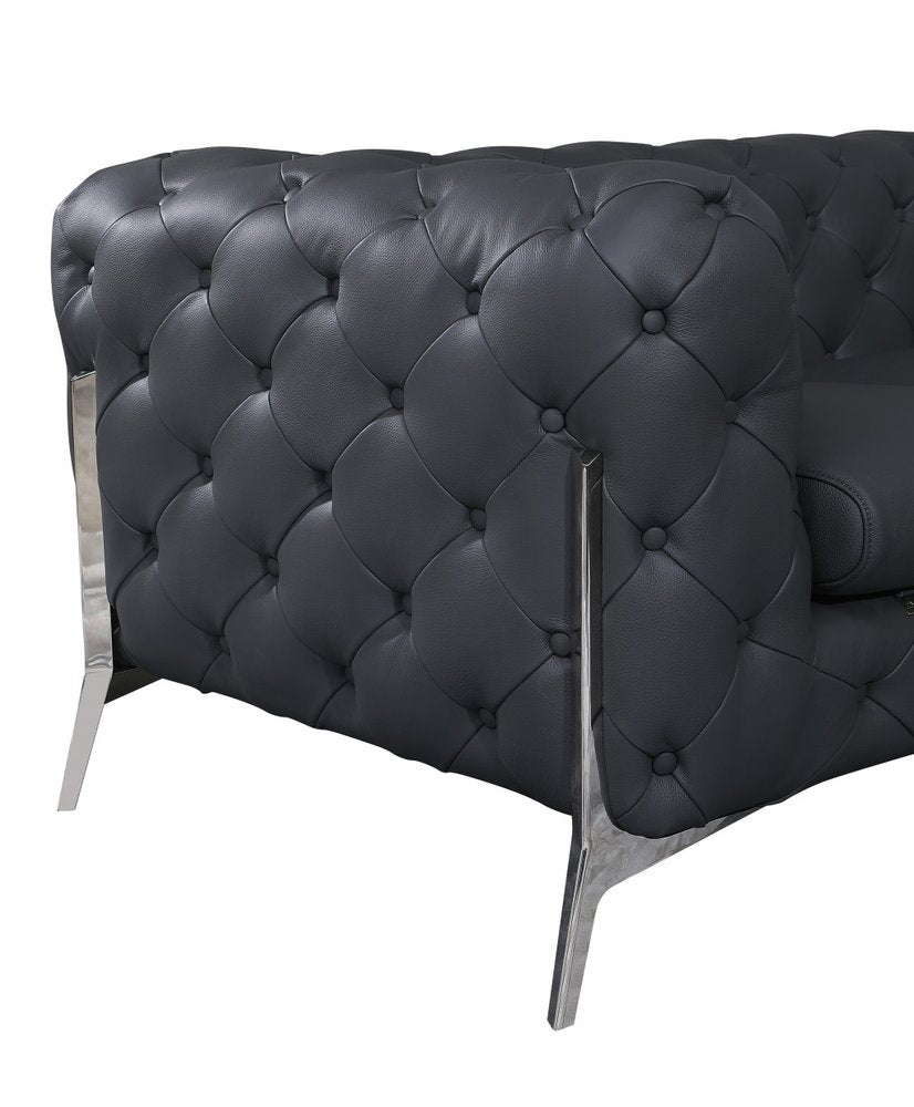 69" Gray And Silver Italian Leather Loveseat HomeRoots