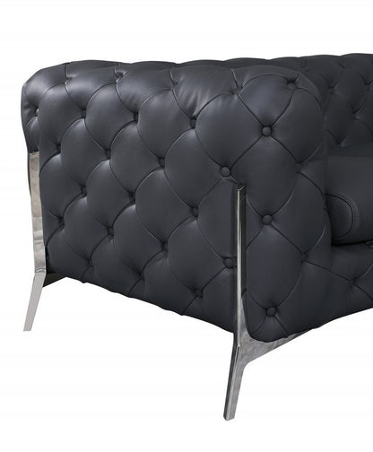 69" Gray And Silver Italian Leather Loveseat HomeRoots