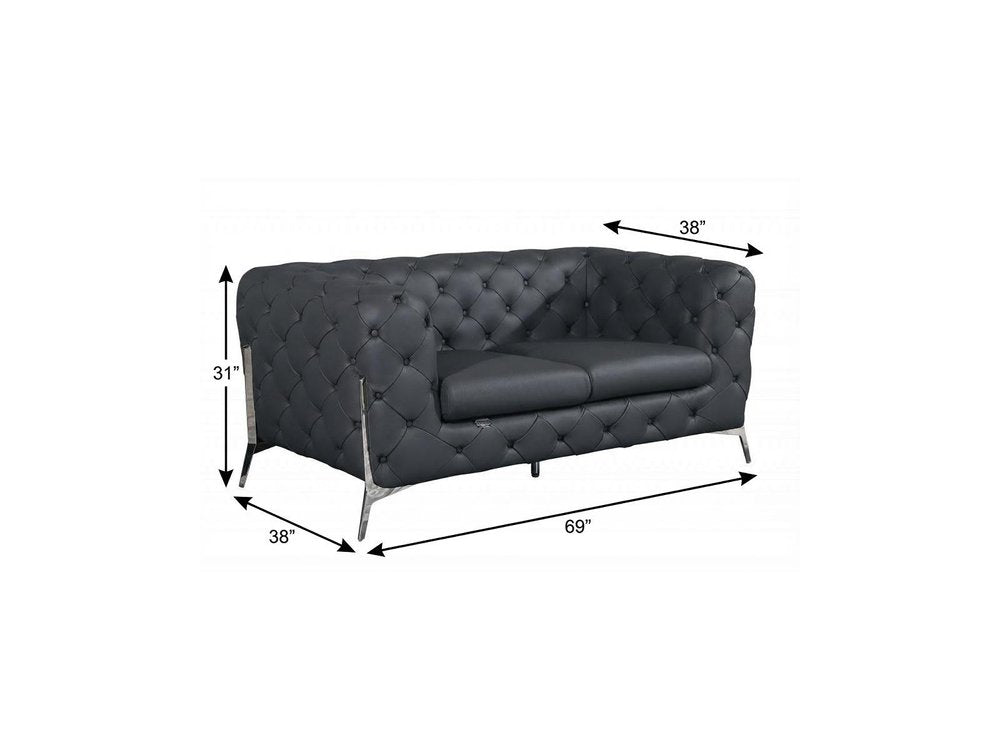 69" Gray And Silver Italian Leather Loveseat HomeRoots