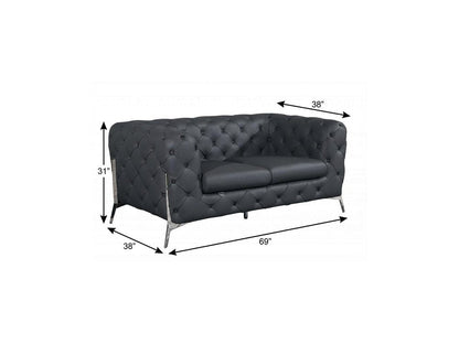 69" Gray And Silver Italian Leather Loveseat HomeRoots