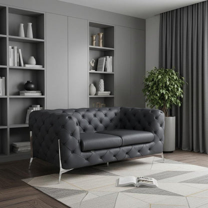 69" Gray And Silver Italian Leather Loveseat HomeRoots