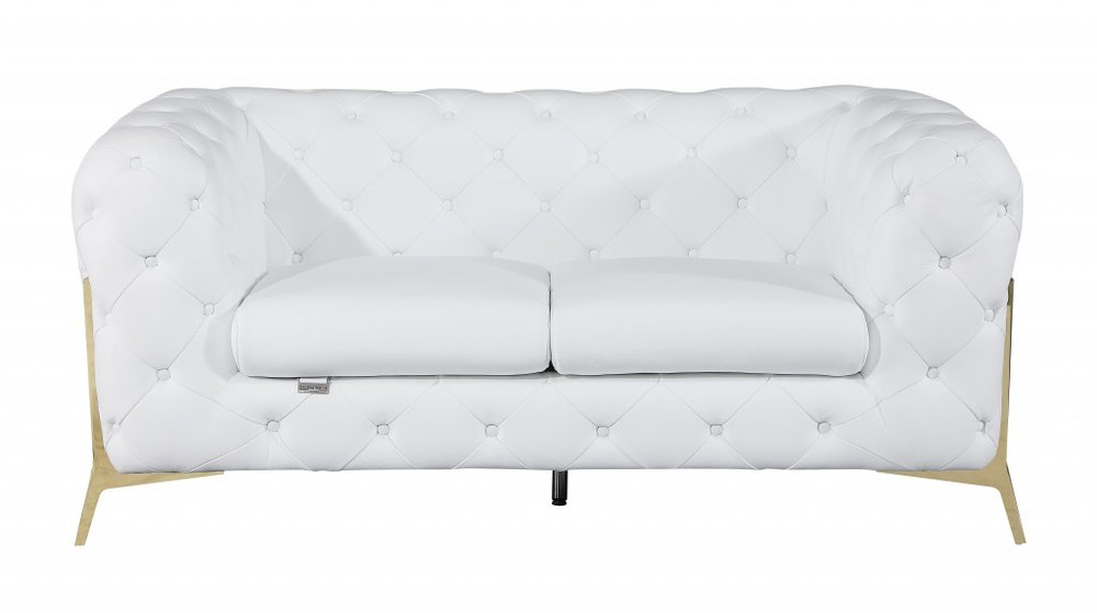69" White And Gold Italian Leather Loveseat HomeRoots