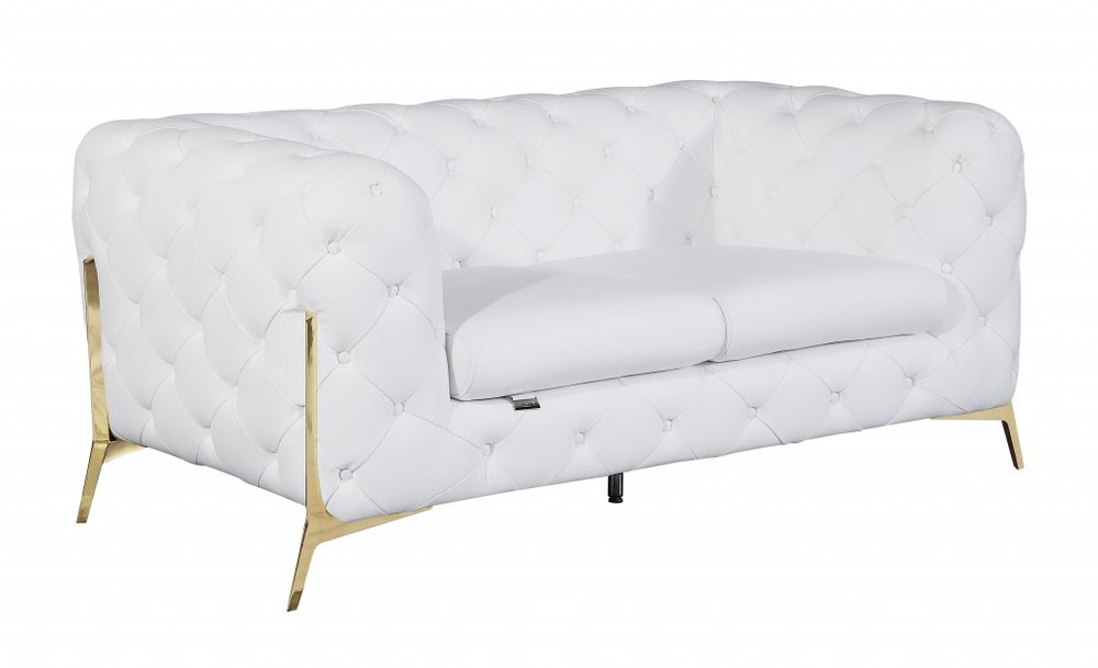 69" White And Gold Italian Leather Loveseat HomeRoots