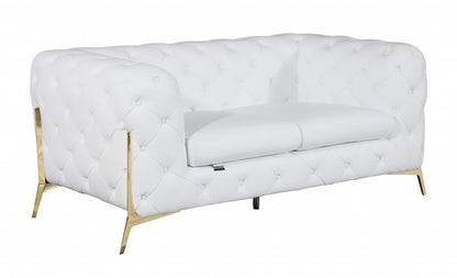 69" White And Gold Italian Leather Loveseat HomeRoots