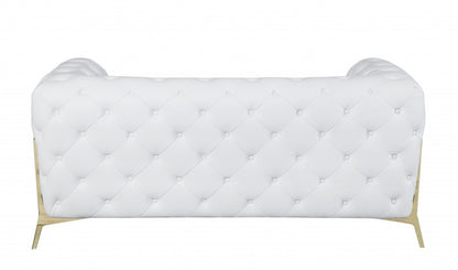 69" White And Gold Italian Leather Loveseat HomeRoots
