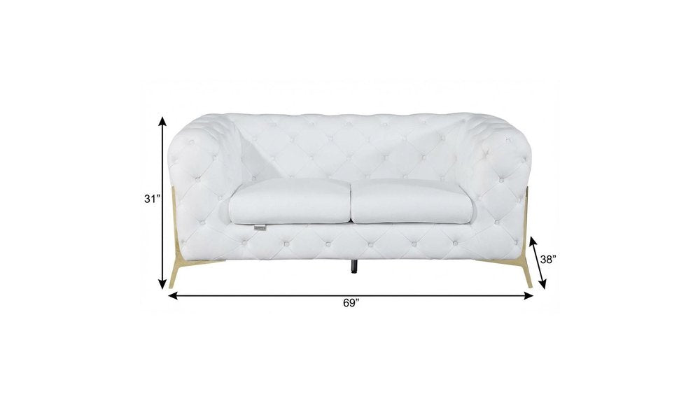 69" White And Gold Italian Leather Loveseat HomeRoots