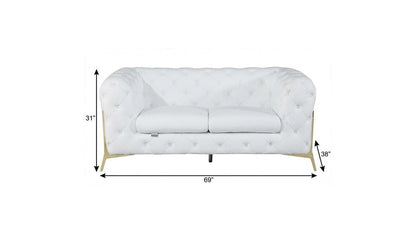 69" White And Gold Italian Leather Loveseat HomeRoots