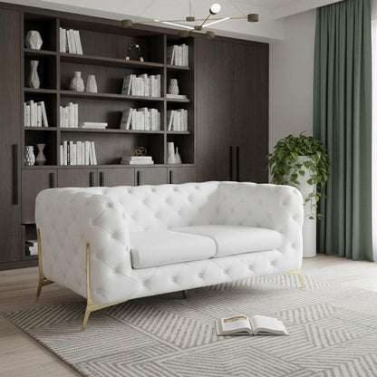 69" White And Gold Italian Leather Loveseat HomeRoots