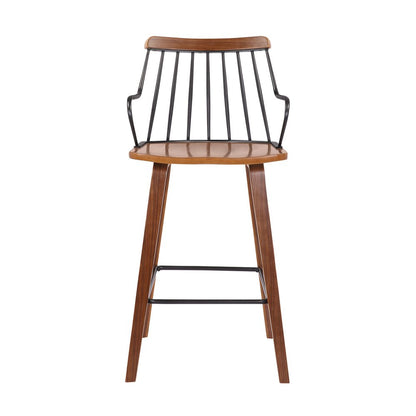 26" Brown Wood And Iron Counter Height Bar Chair HomeRoots