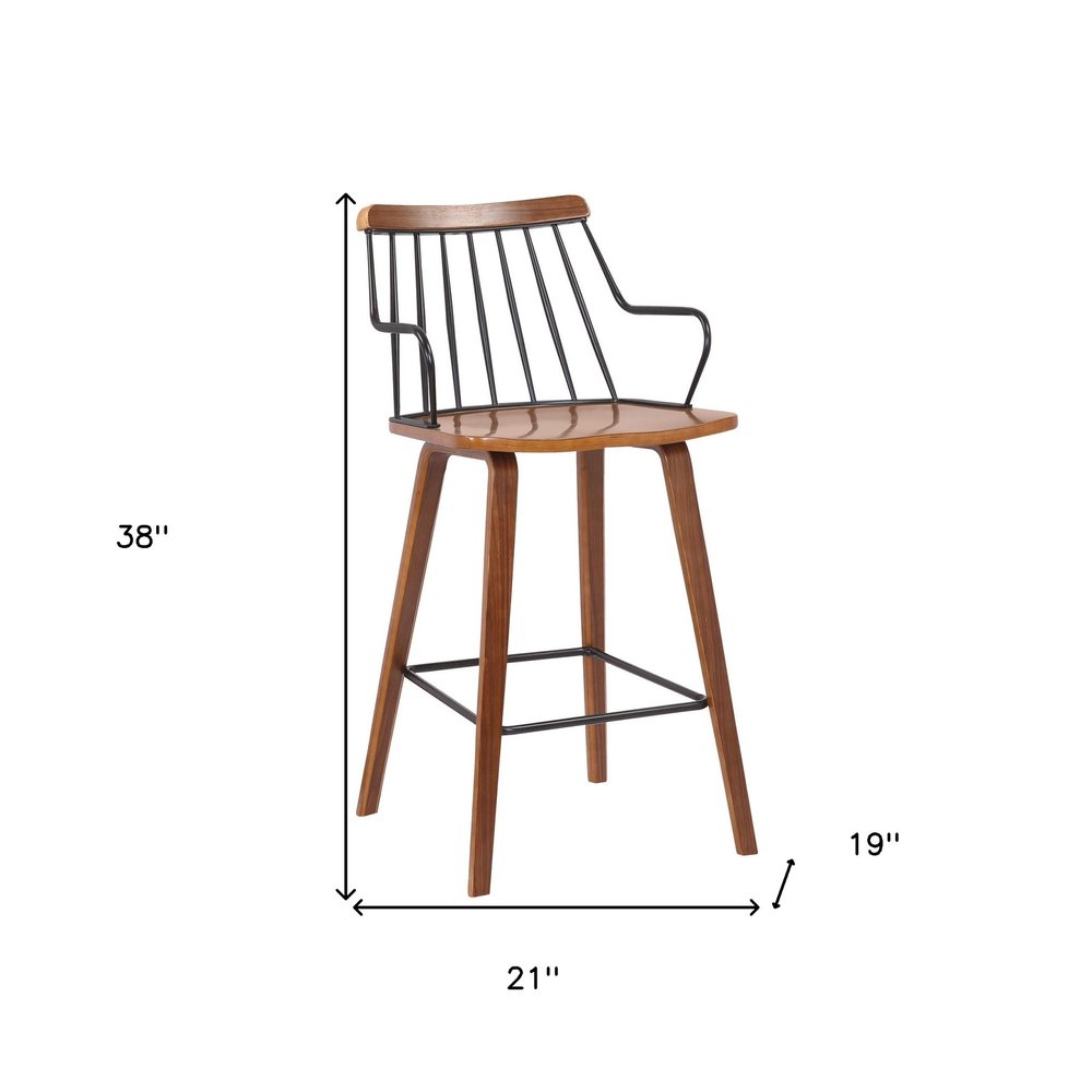 26" Brown Wood And Iron Counter Height Bar Chair HomeRoots