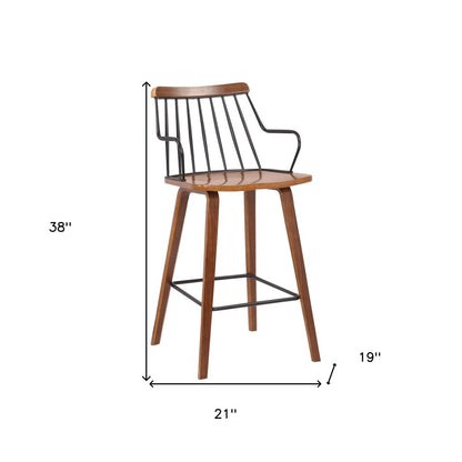 26" Brown Wood And Iron Counter Height Bar Chair HomeRoots