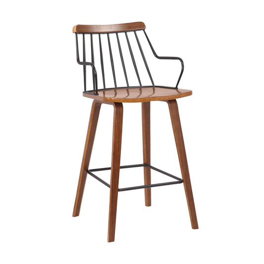 26" Brown Wood And Iron Counter Height Bar Chair HomeRoots