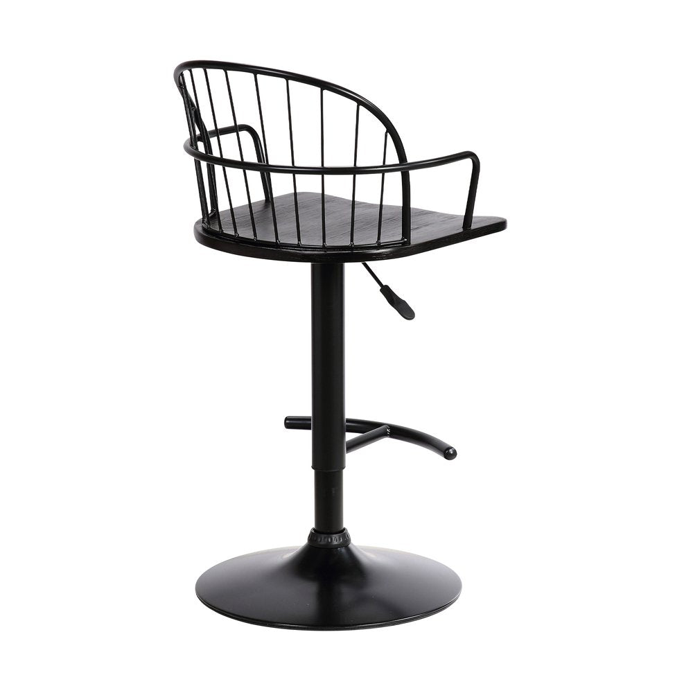 Black Solid Wood And Iron Low Back Adjustable Height Bar Chair HomeRoots