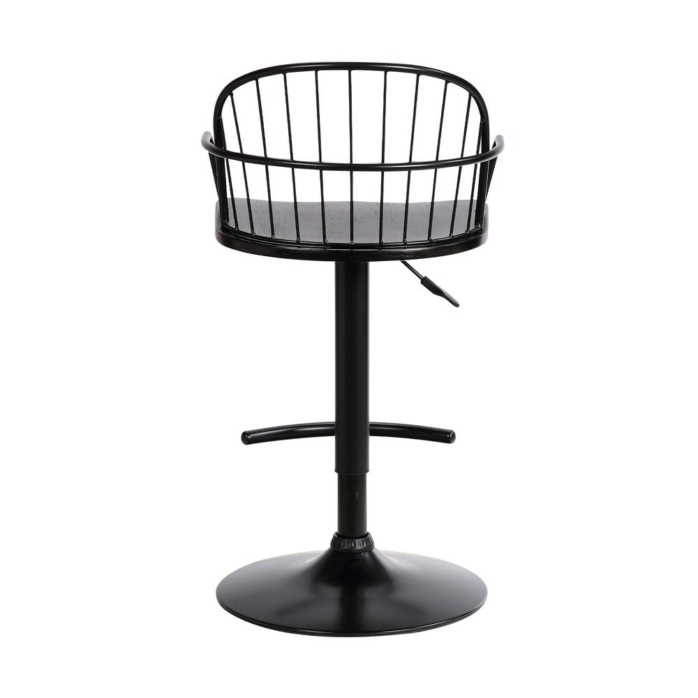 Black Solid Wood And Iron Low Back Adjustable Height Bar Chair HomeRoots