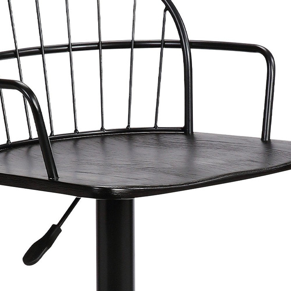 Black Solid Wood And Iron Low Back Adjustable Height Bar Chair HomeRoots