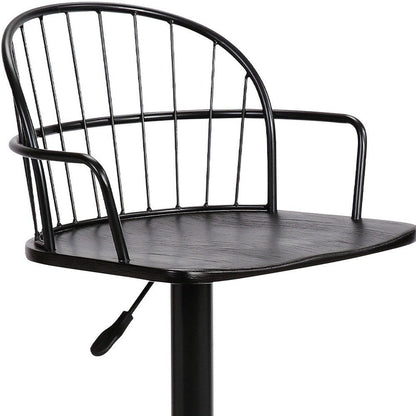 Black Solid Wood And Iron Low Back Adjustable Height Bar Chair HomeRoots
