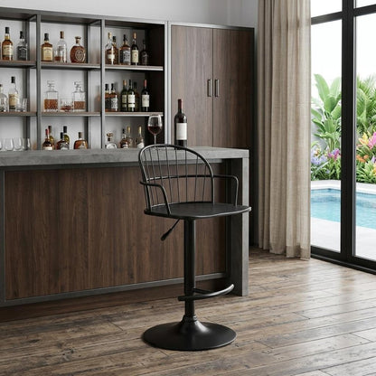 Black Solid Wood And Iron Low Back Adjustable Height Bar Chair HomeRoots