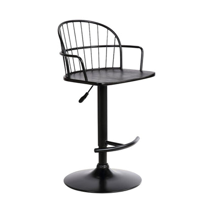 Black Solid Wood And Iron Low Back Adjustable Height Bar Chair HomeRoots