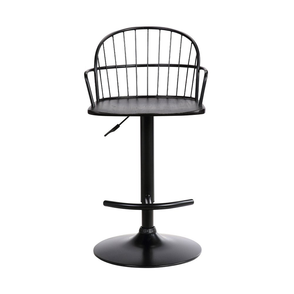 Black Solid Wood And Iron Low Back Adjustable Height Bar Chair HomeRoots