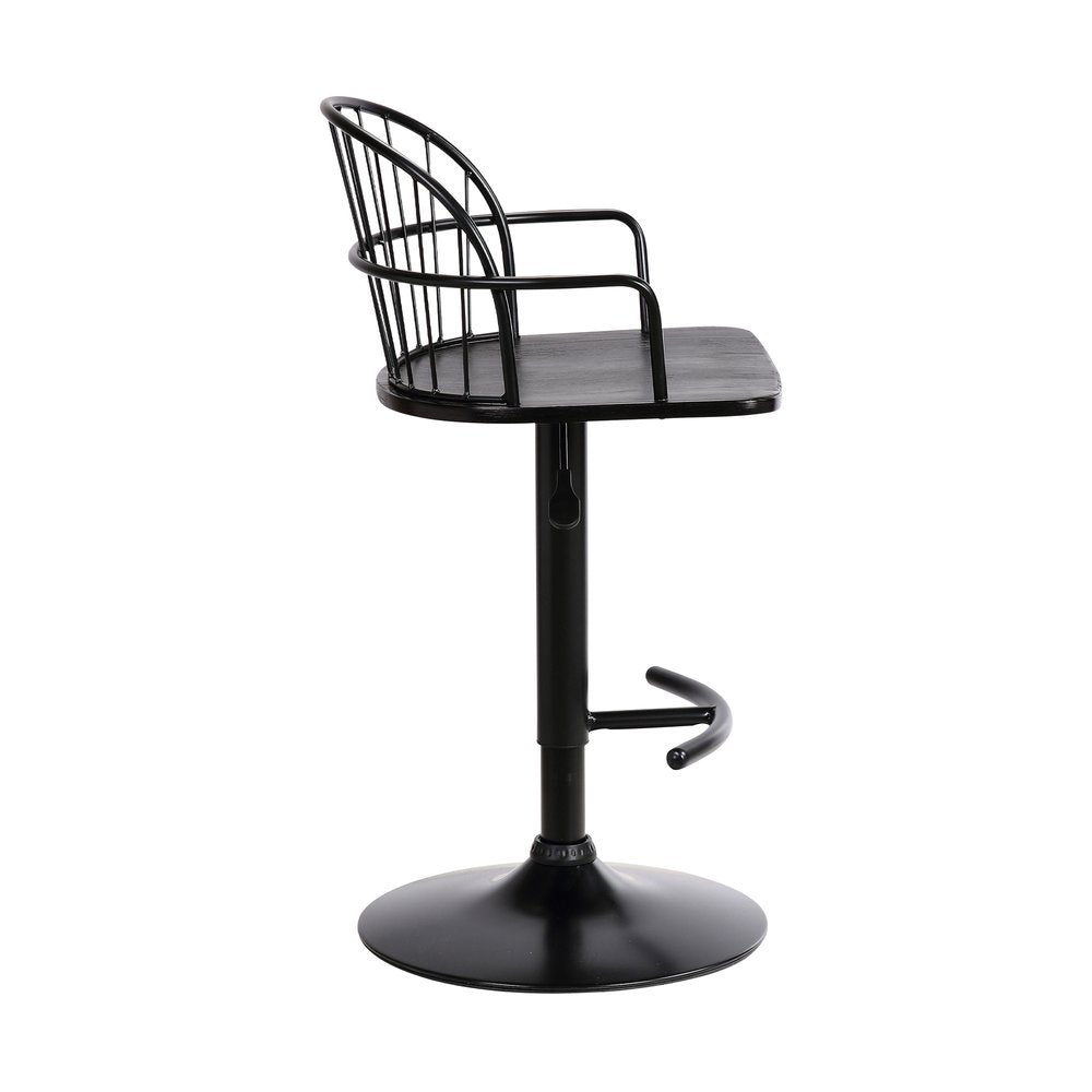Black Solid Wood And Iron Low Back Adjustable Height Bar Chair HomeRoots